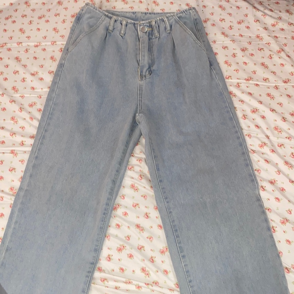 SHIEN Light Wash Jeans W/ Black Butterfly Print On The Back